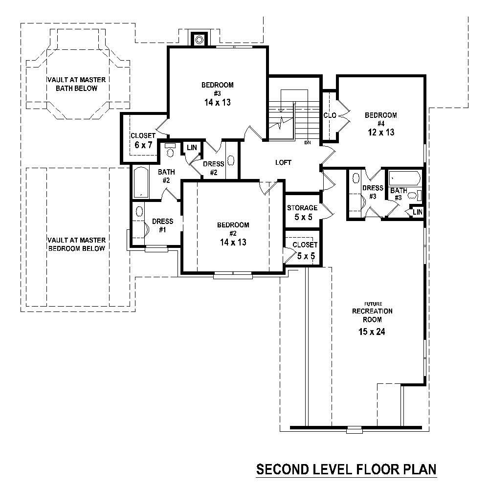 Floor Plan Second Story of French Plan #170-1758