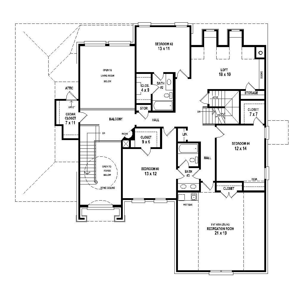 Floor Plan Second Story of French Plan #170-1761