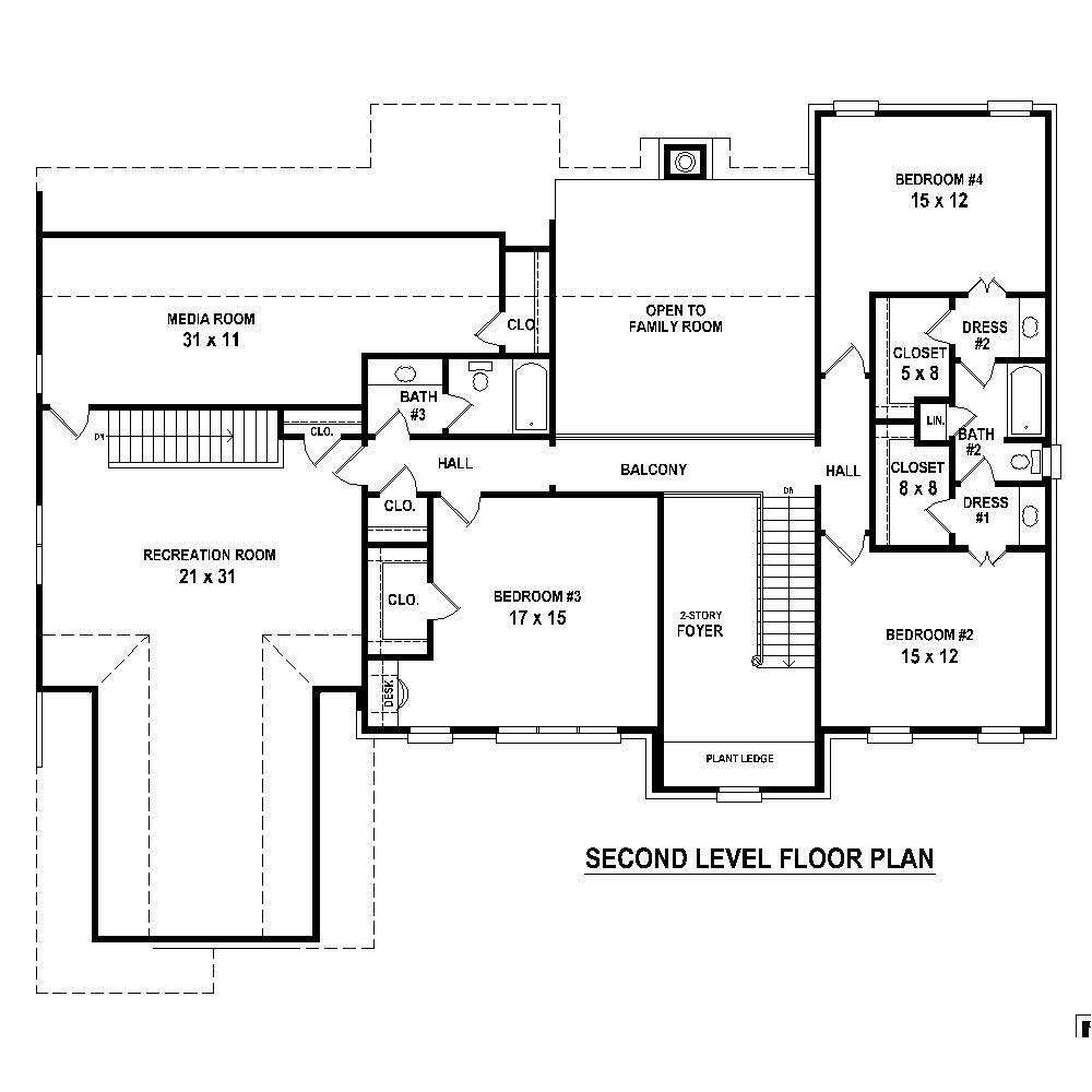 Floor Plan Second Story of French Plan #170-1766