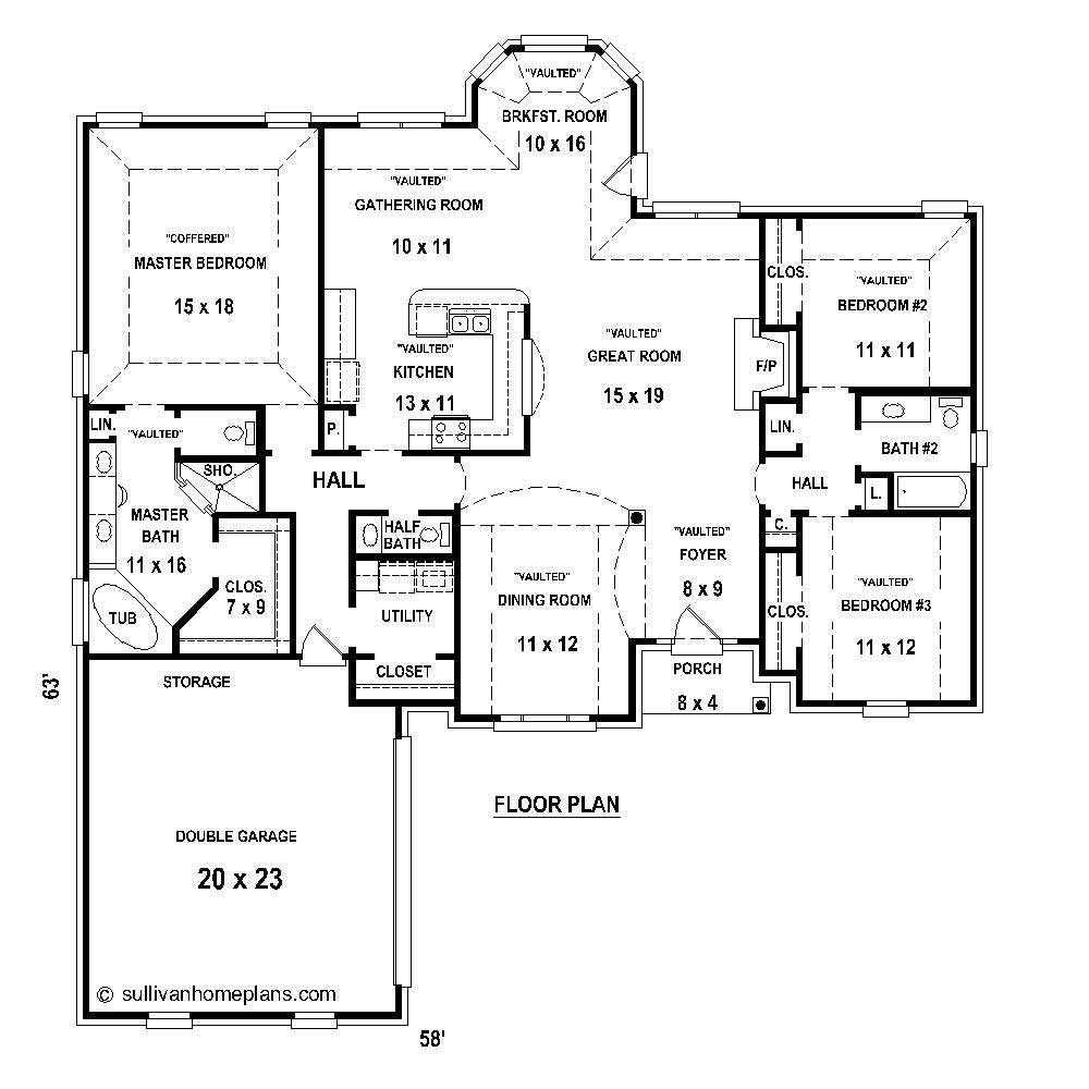 Floor Plan First Story of Ranch Plan #170-1770