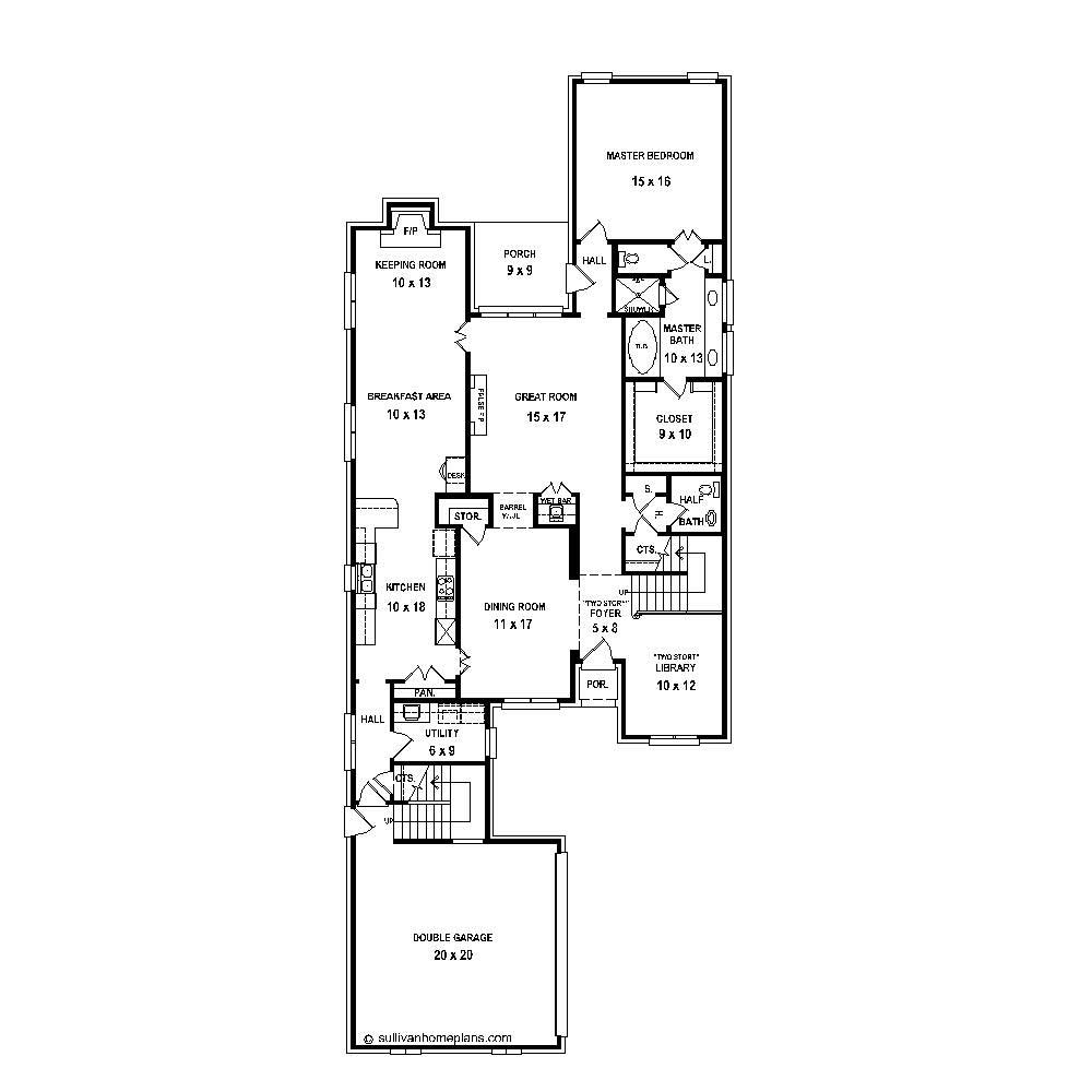 Floor Plan First Story of French Plan #170-1778