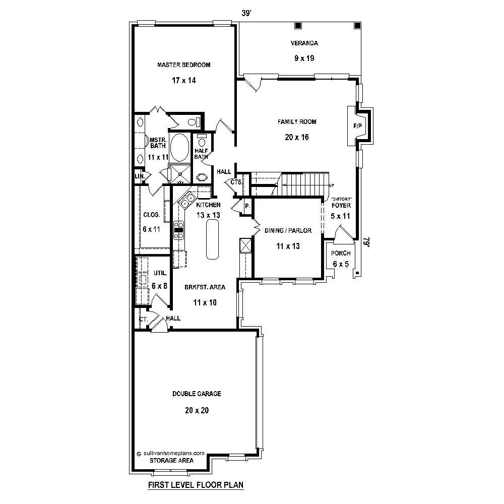 Floor Plan First Story of French Plan #170-1782