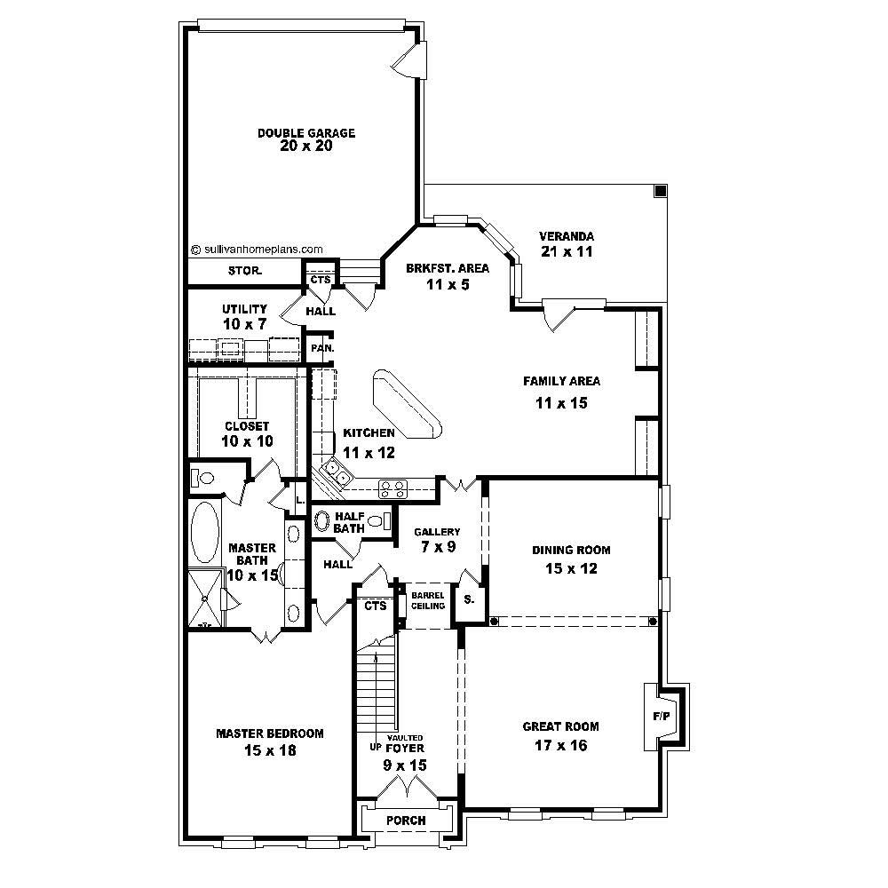 Floor Plan First Story of French Plan #170-1786