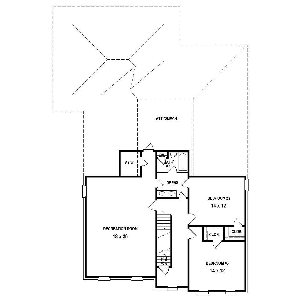 Floor Plan Second Story of French Plan #170-1789