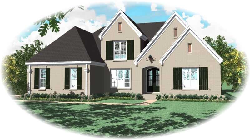 Front view of French home (ThePlanCollection: House Plan #170-1802)