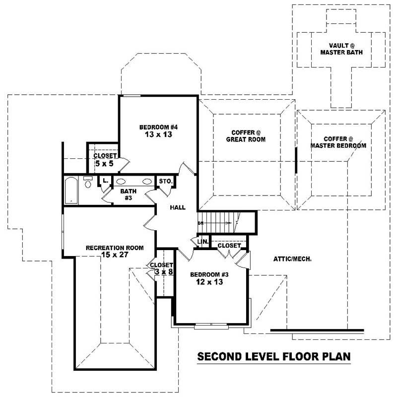 Floor Plan Second Story of French Plan #170-1802