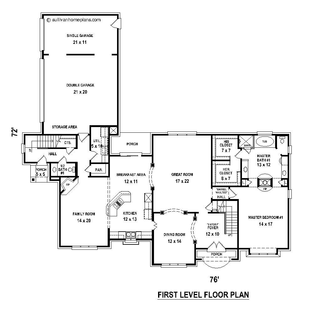 Floor Plan First Story of Country Plan #170-1805