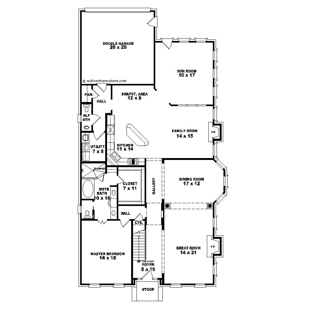 Floor Plan First Story of French Plan #170-1807
