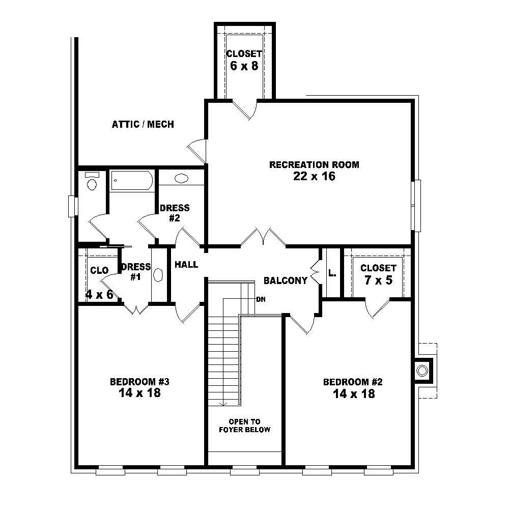 Floor Plan Second Story of French Plan #170-1807