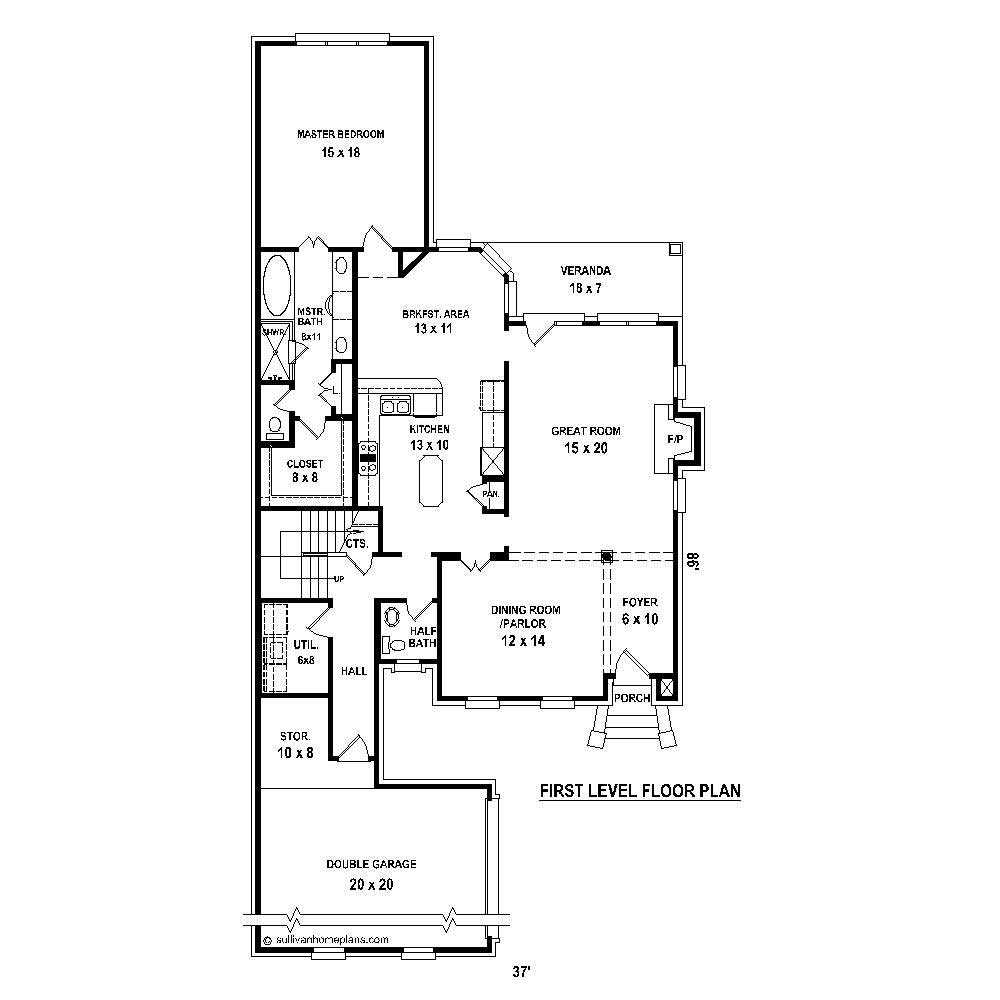 Floor Plan First Story of French Plan #170-1816