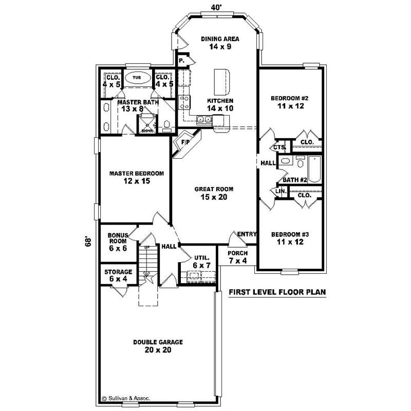 Floor Plan First Story of French Plan #170-1818