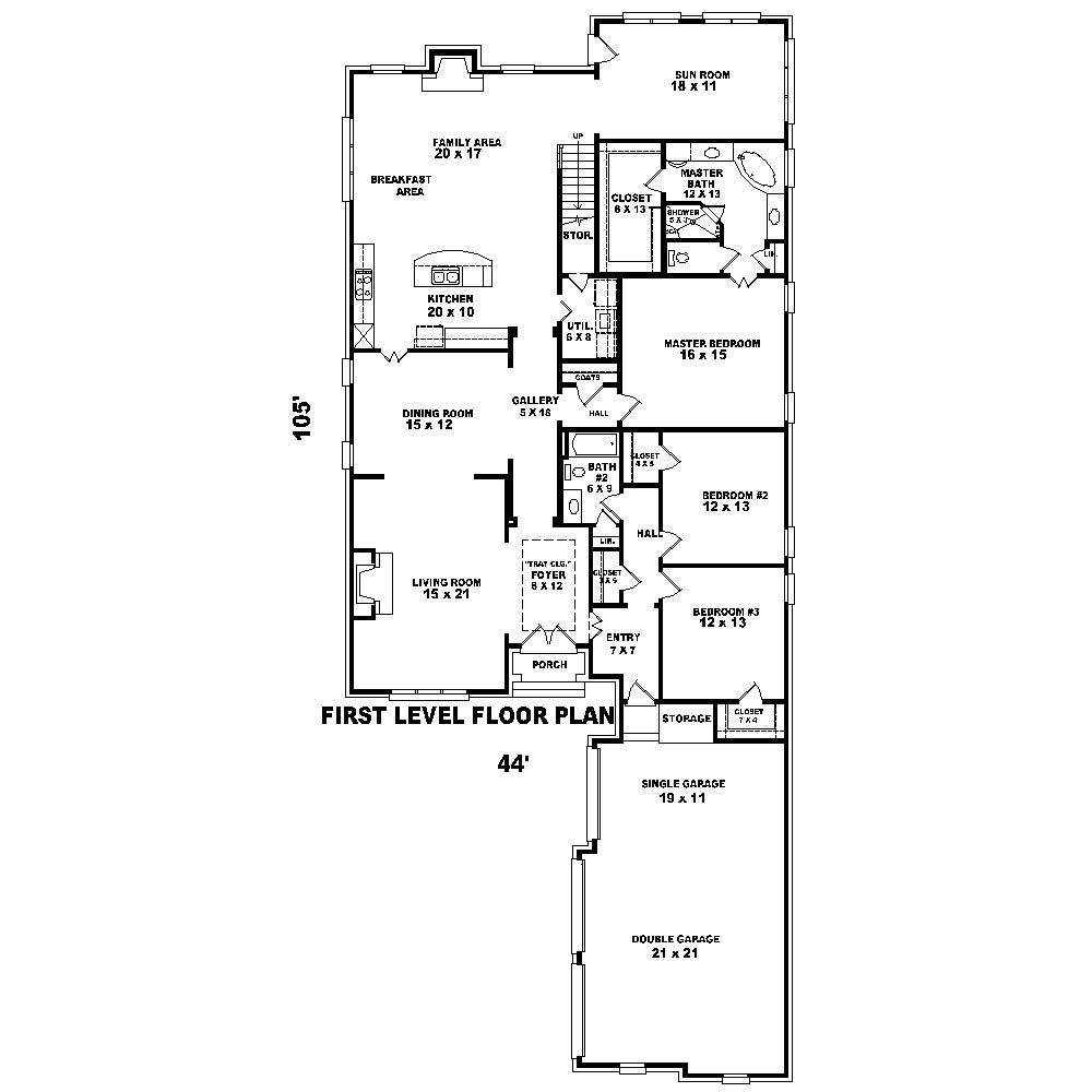 Floor Plan First Story of Cape Cod Plan #170-1820