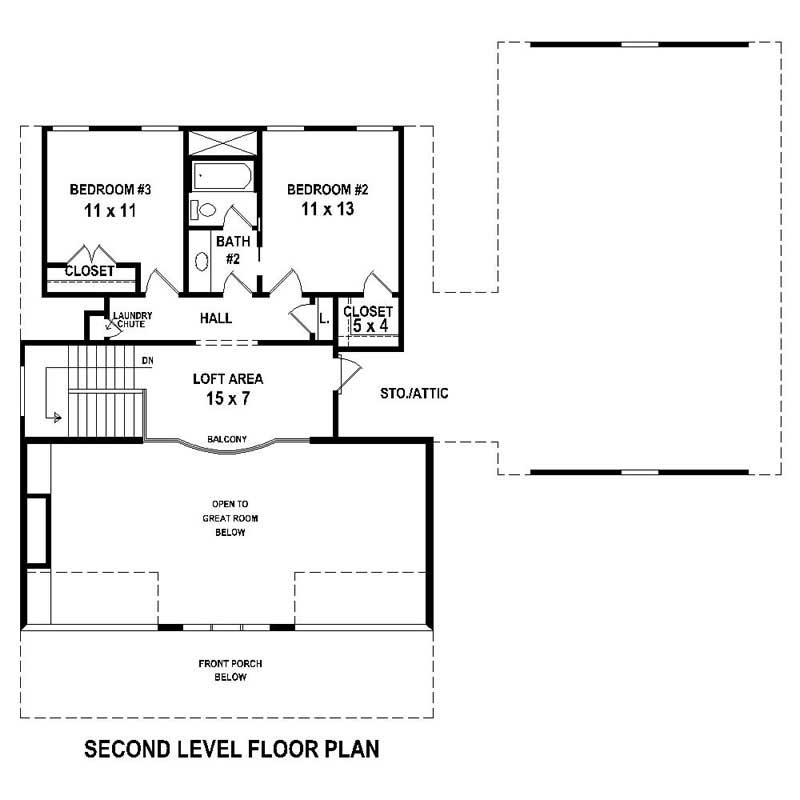 Floor Plan Second Story of Cape Cod Plan #170-1821