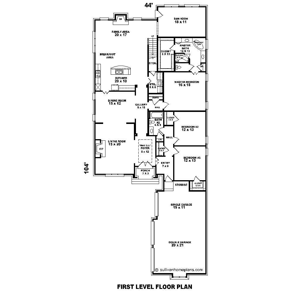 Floor Plan First Story of French Plan #170-1824