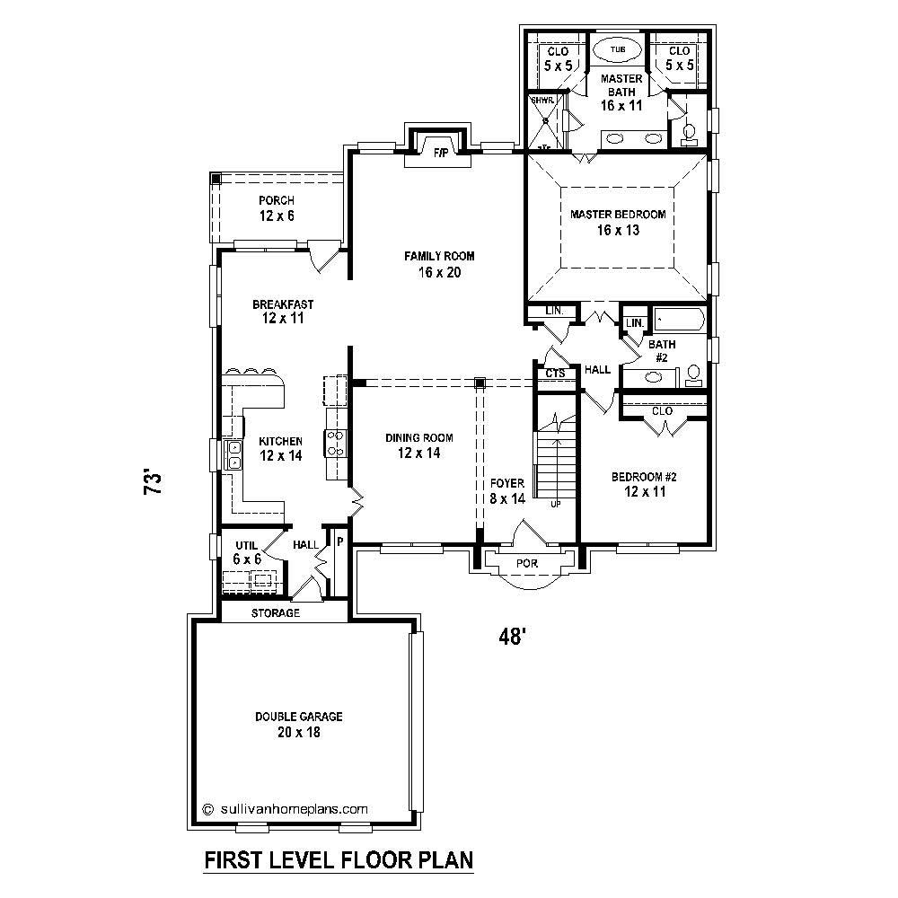 Floor Plan First Story of French Plan #170-1828