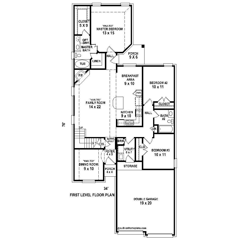 Floor Plan First Story of Cape Cod Plan #170-1838