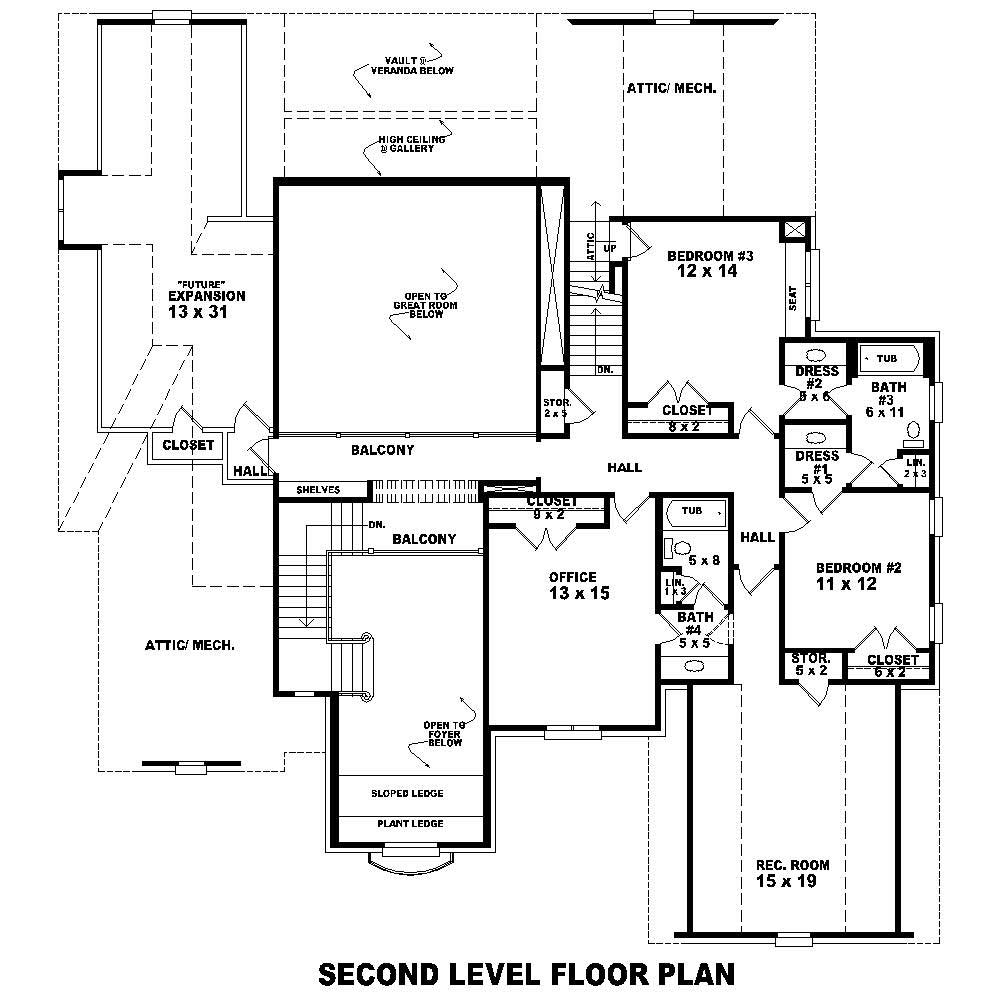 Floor Plan Second Story of French Plan #170-1839