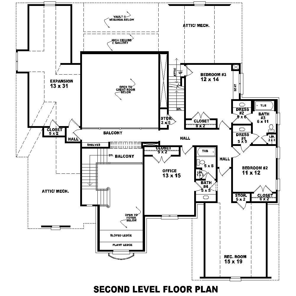 Floor Plan Second Story of French Plan #170-1840