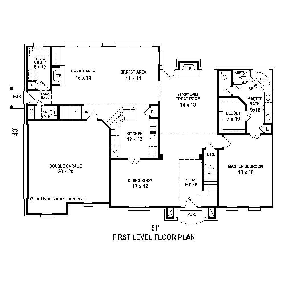 Floor Plan First Story of Traditional Plan #170-1845
