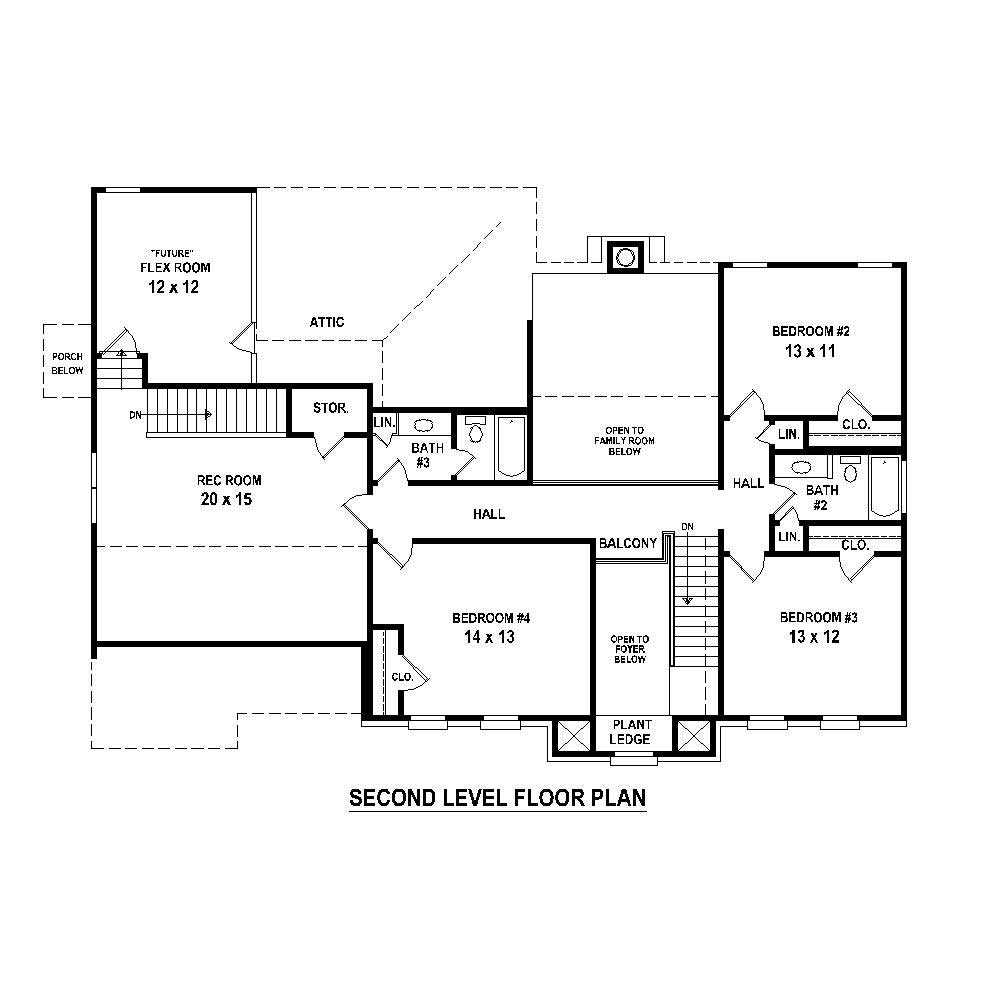 Floor Plan Second Story of Traditional Plan #170-1845
