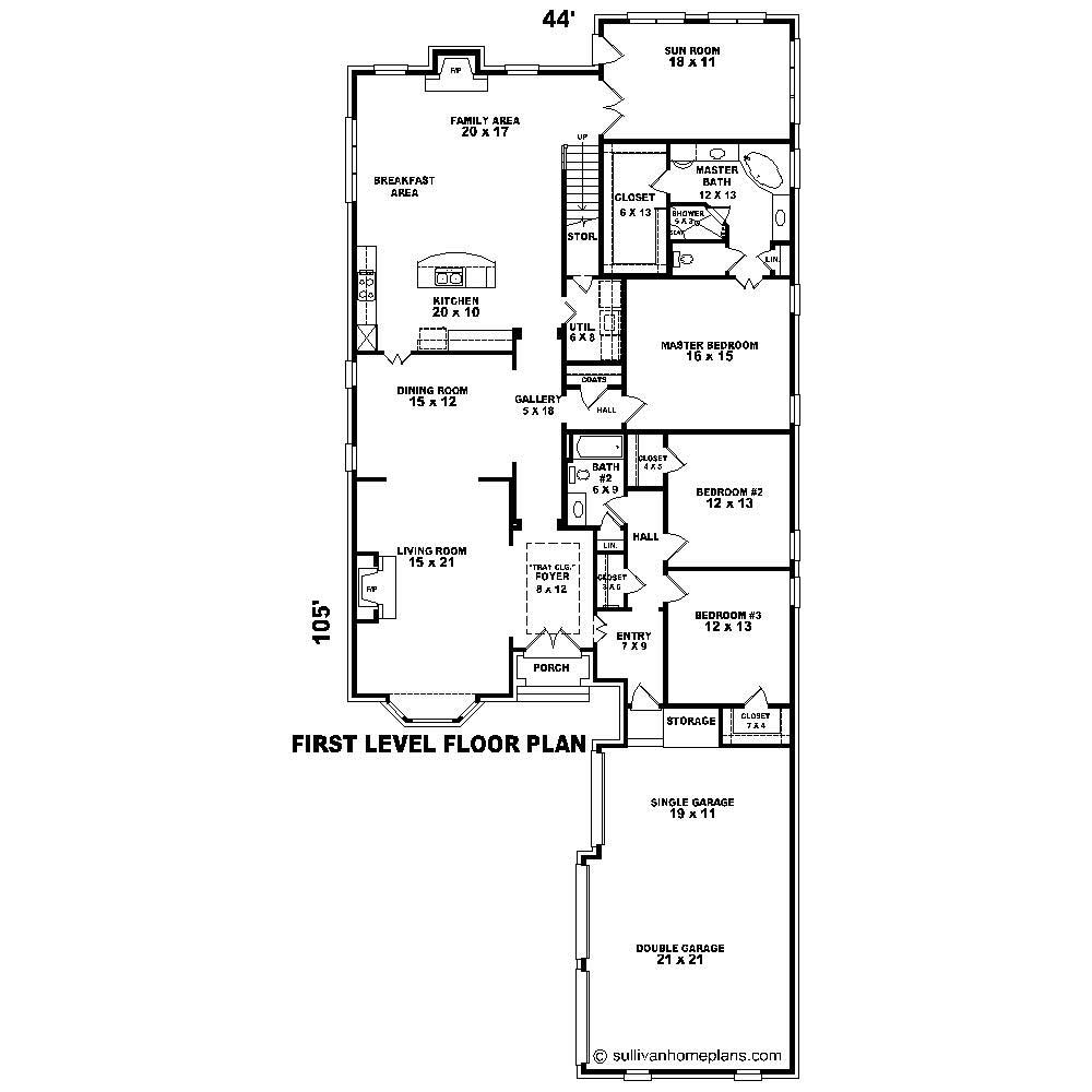 Floor Plan First Story of French Plan #170-1849