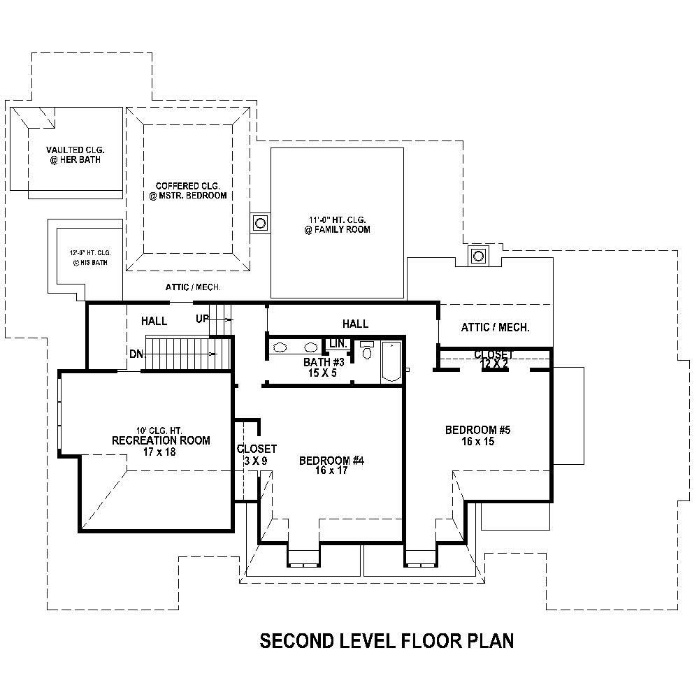Floor Plan Second Story of Colonial Plan #170-1851
