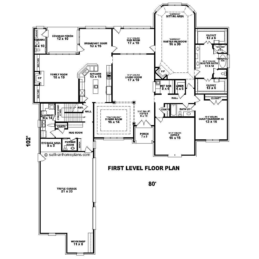 Floor Plan First Story of French Plan #170-1858