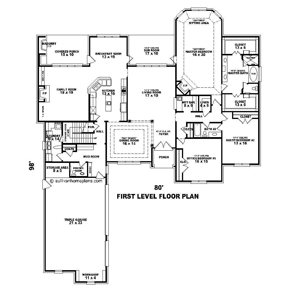 Floor Plan First Story of French Plan #170-1860