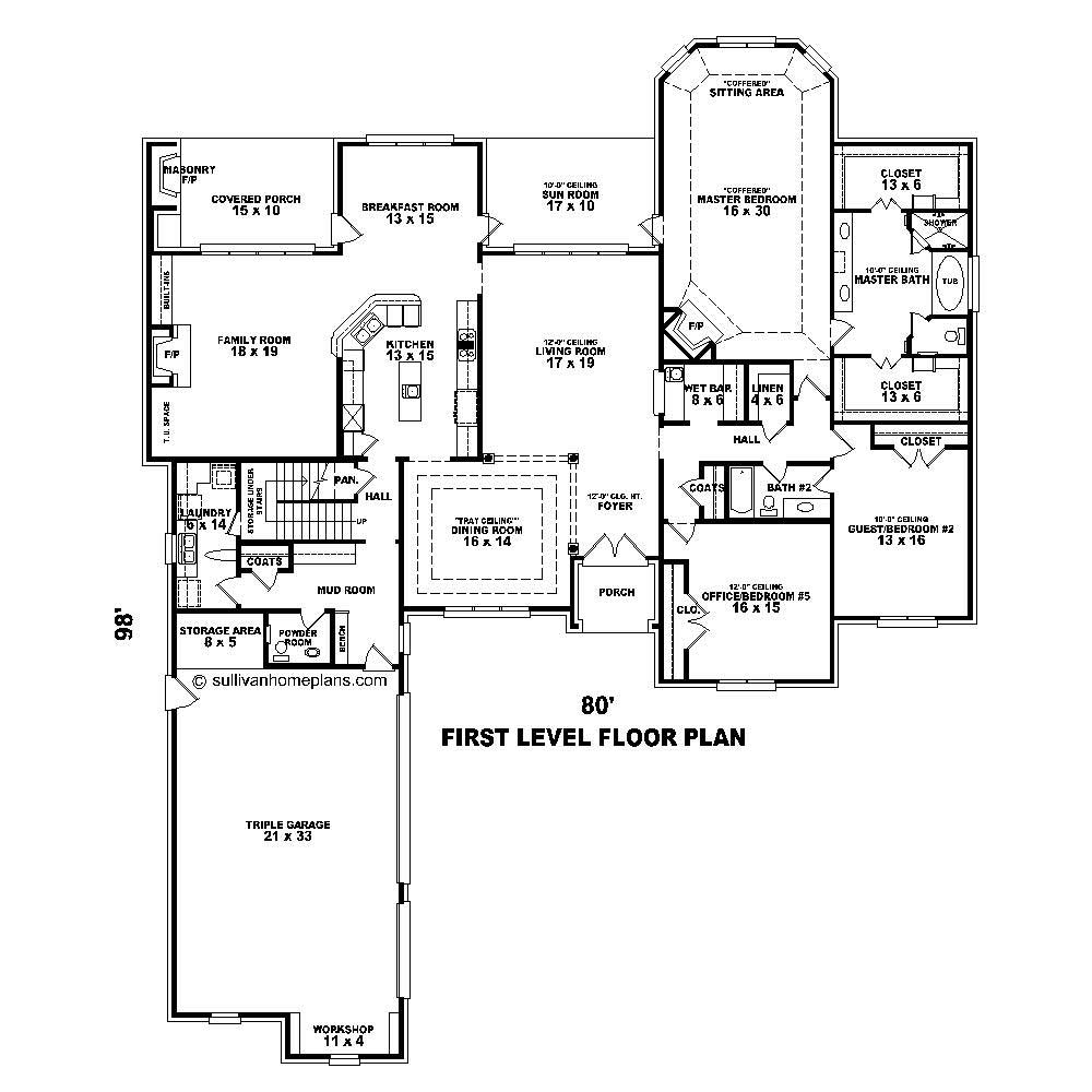 Floor Plan First Story of French Plan #170-1861