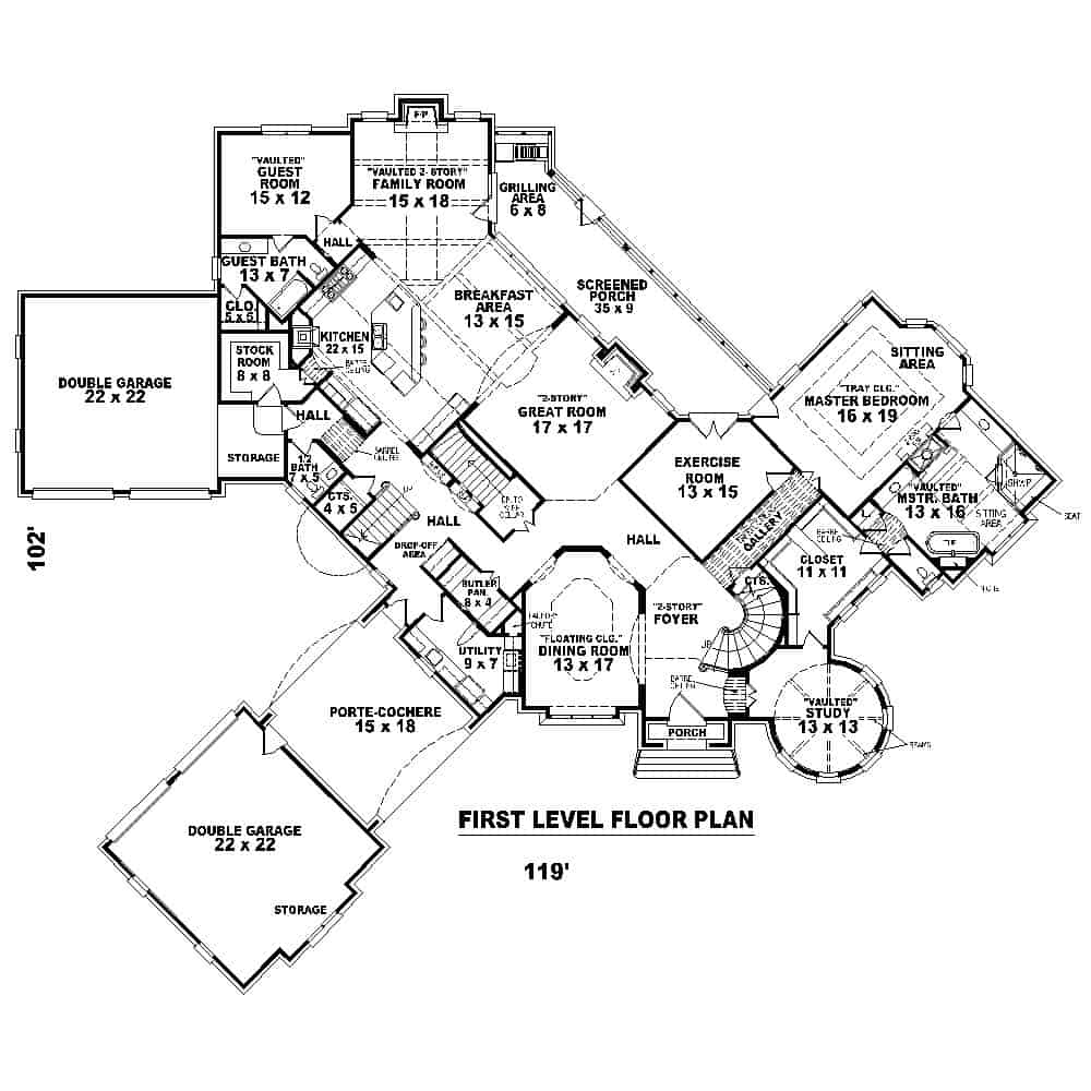 Floor Plan First Story of Country Plan #170-1862