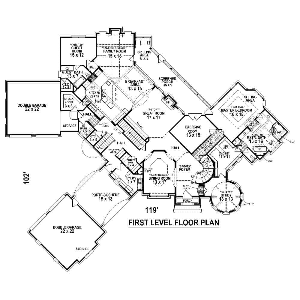 Floor Plan First Story of Country Plan #170-1863