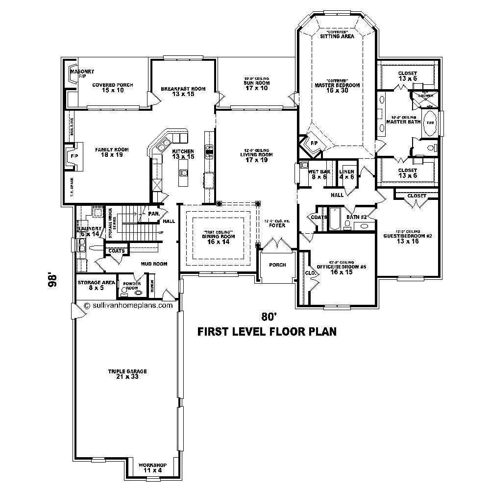 Floor Plan First Story of French Plan #170-1864