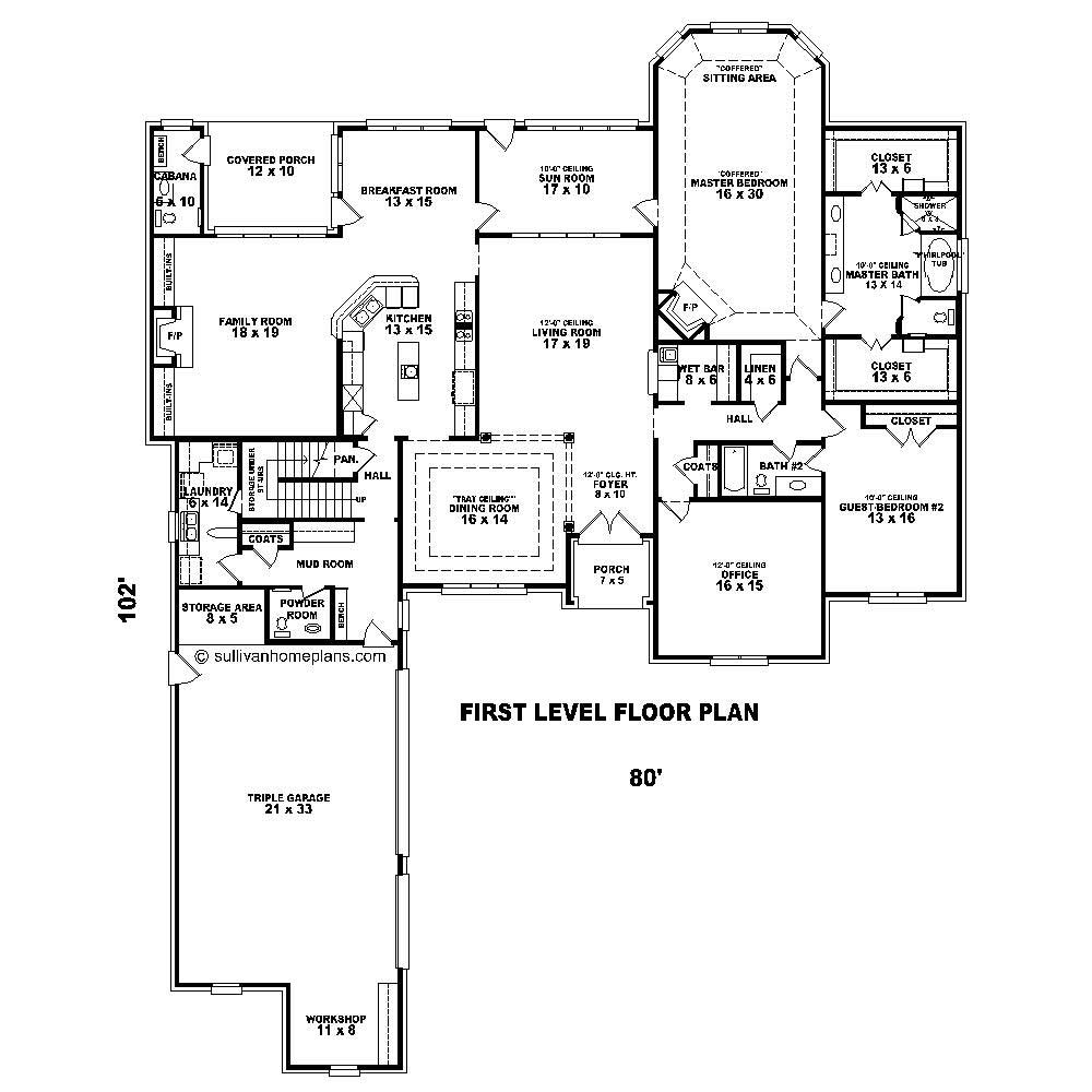 Floor Plan First Story of French Plan #170-1866