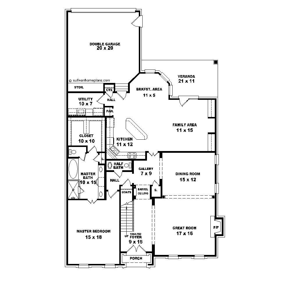 Floor Plan First Story of French Plan #170-1870