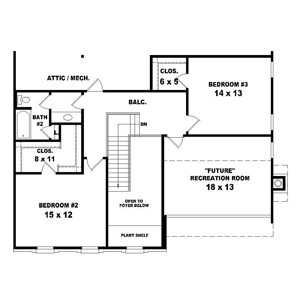 Floor Plan Second Story of French Plan #170-1870