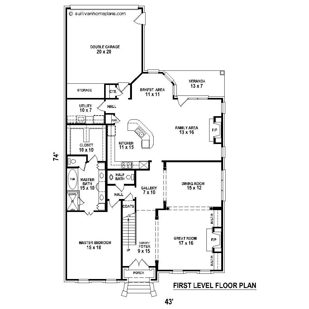 Floor Plan First Story of French Plan #170-1871