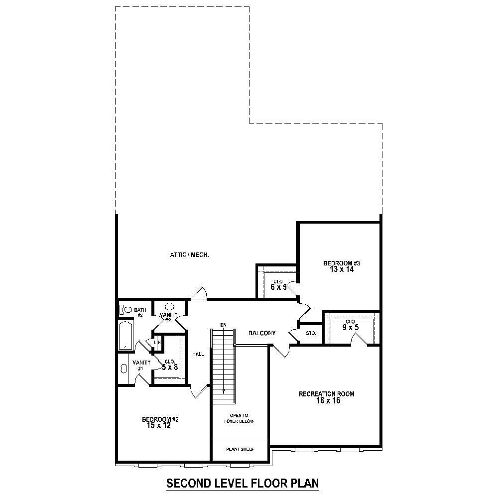 Floor Plan Second Story of French Plan #170-1871