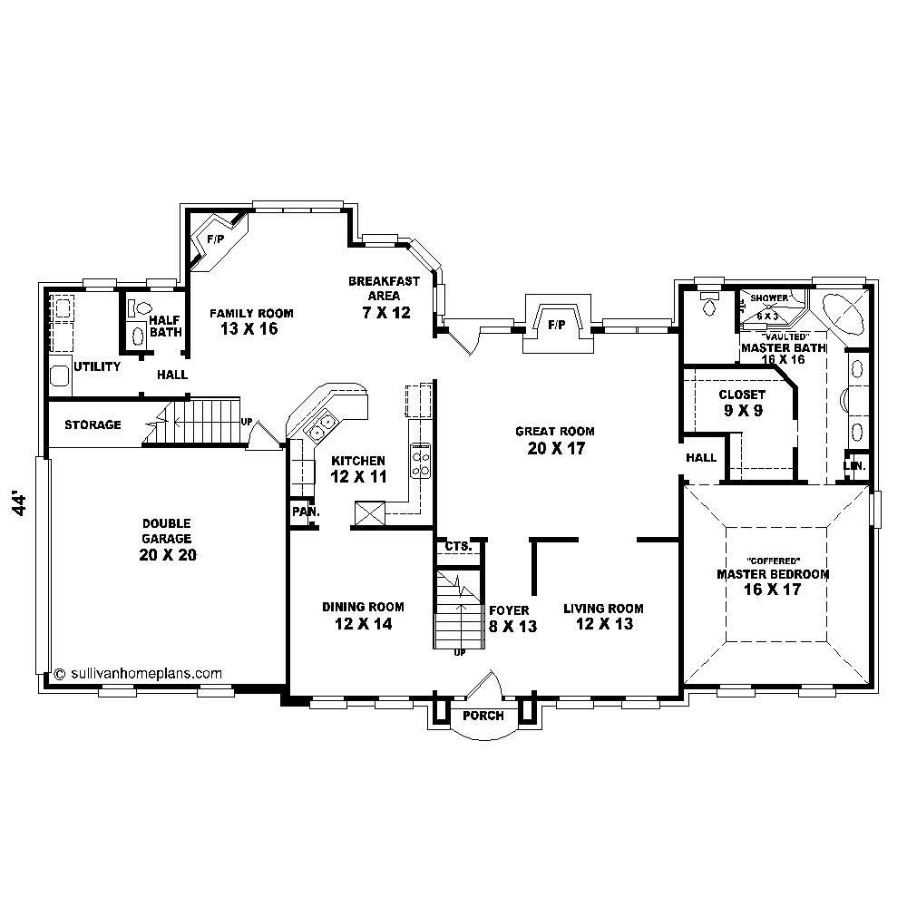 Floor Plan First Story of French Plan #170-1874