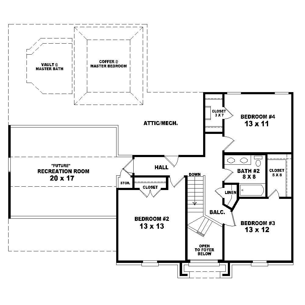 Floor Plan Second Story of Traditional Plan #170-1876