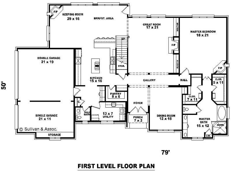 Floor Plan First Story of French Plan #170-1879