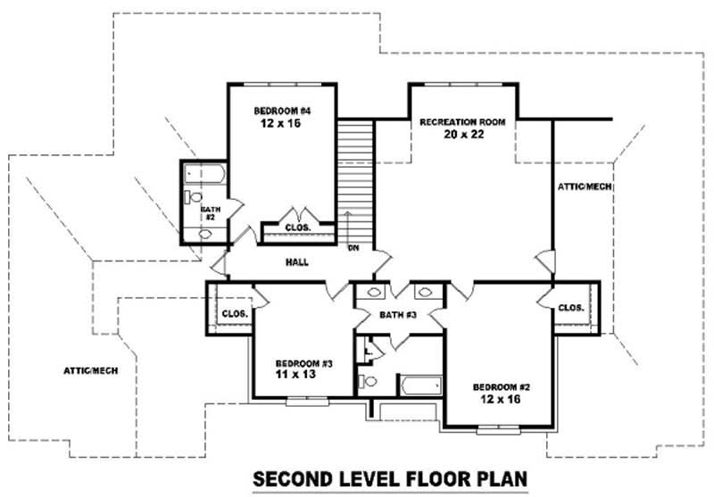 Floor Plan Second Story of French Plan #170-1879