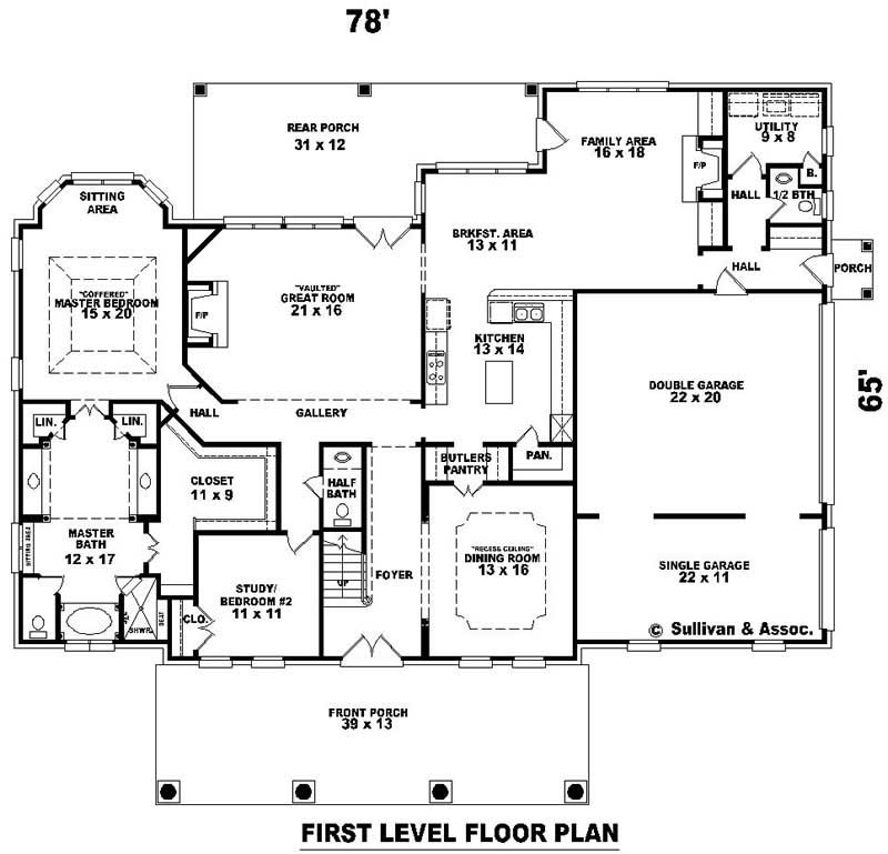 Floor Plan First Story of Luxury Plan #170-1880