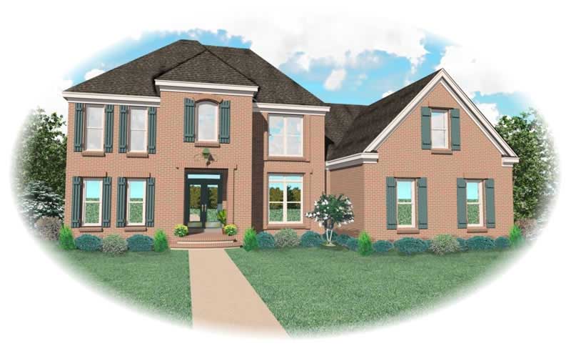 Front view of French home (ThePlanCollection: House Plan #170-1885)