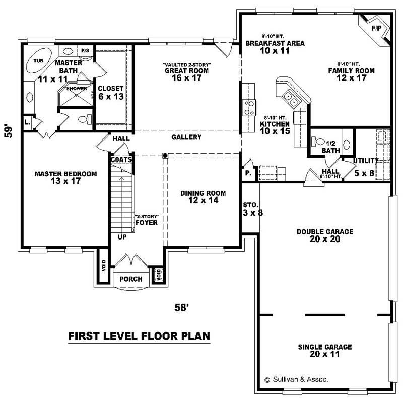 Floor Plan First Story of French Plan #170-1885