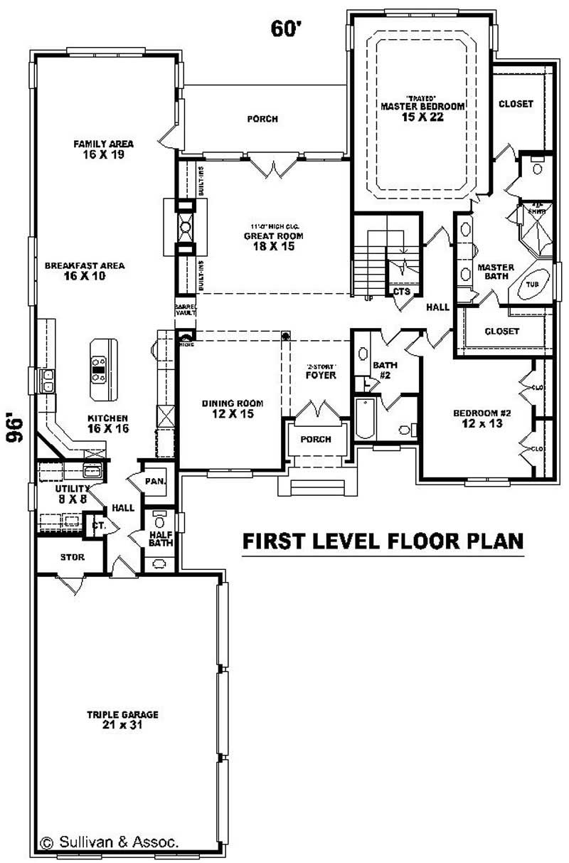 Floor Plan First Story of French Plan #170-1896