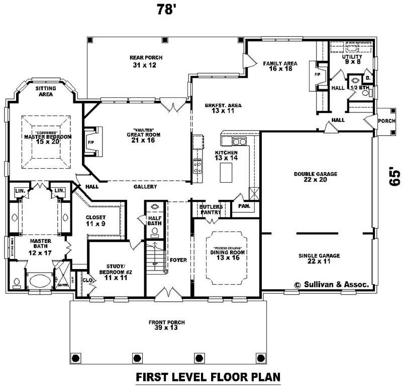 Floor Plan First Story of Luxury Plan #170-1899