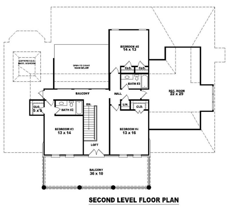 Floor Plan Second Story of Luxury Plan #170-1899