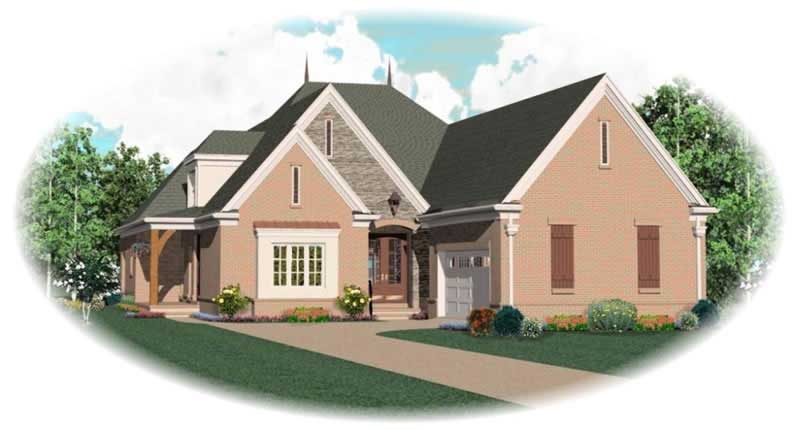 Front view of French home (ThePlanCollection: House Plan #170-1900)