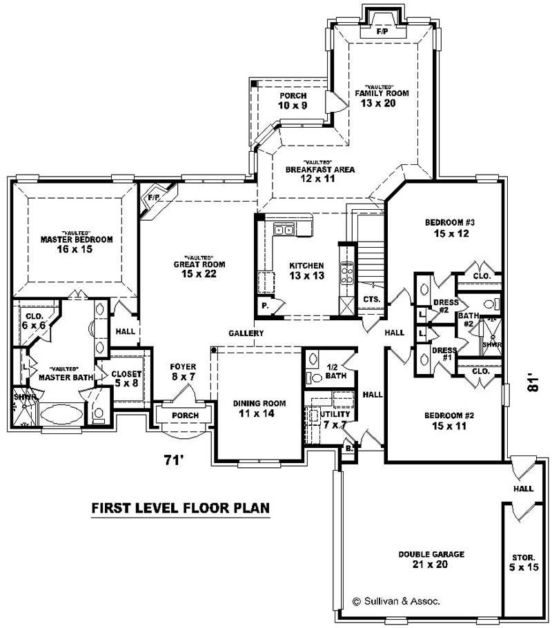 Floor Plan First Story of Luxury Plan #170-1906