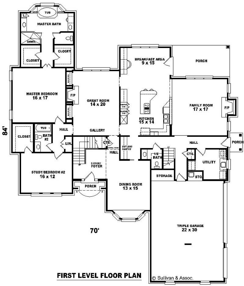 Floor Plan First Story of French Plan #170-1909